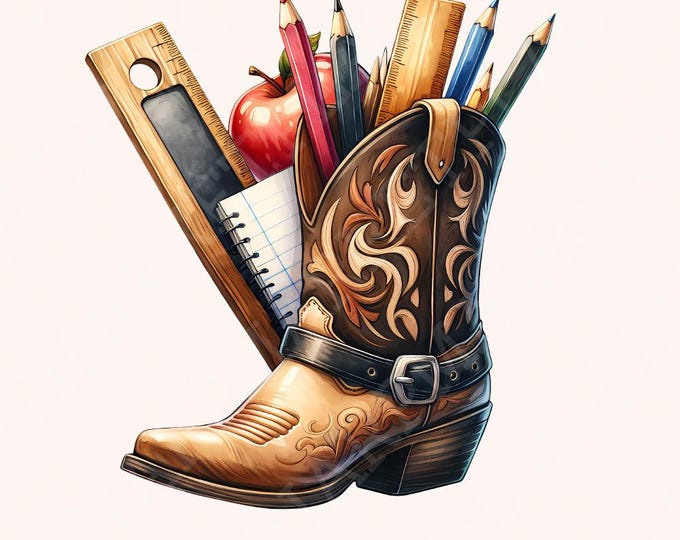 Western Back To School PNG, Western Teacher png, Teacher Design PNG, Girl Back To School png, Western School Supplies PNG, Teacher png