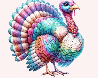Colorful Coquette Glitter Turkey Png, Fall Design Sublimation, Cute Thanksgiving Clipart, Coquette Turkey Png, Fall Glitter Art