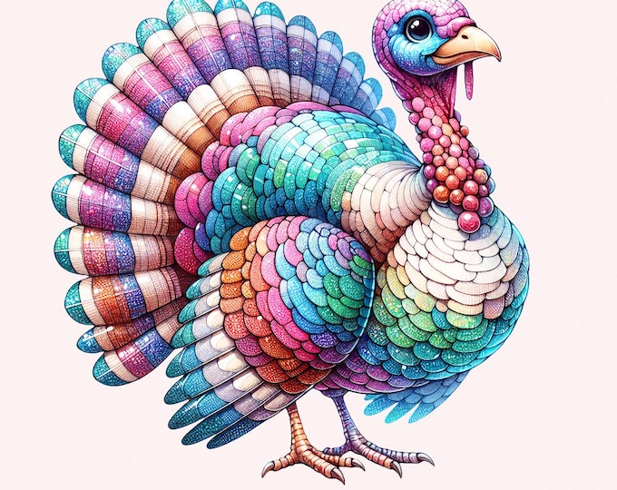 Colorful Coquette Glitter Turkey Png, Fall Design Sublimation, Cute Thanksgiving Clipart, Coquette Turkey Png, Fall Glitter Art