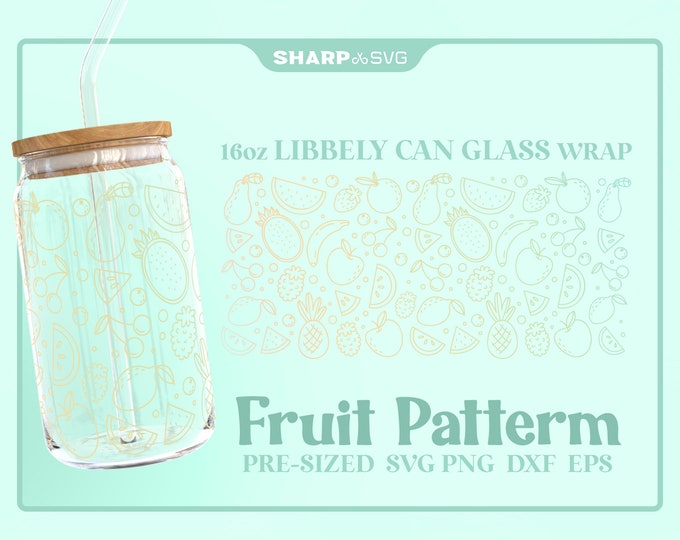 Summer Fruit SVG Can Glass Wrap SVG • 16oz Glass Beer Can Cutfile • Can Template • digital files dxf eps png • Cricut • Silhouette