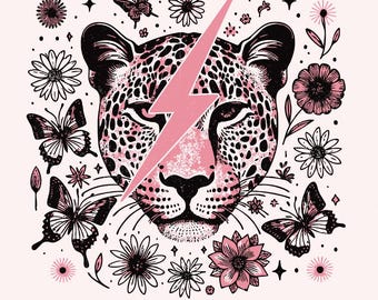 Snow Leopard PNG, Retro Sublimation, Digital Download, Leopard Print, Watercolor Clipart, Animal Print PNG, Rainbow, Floral, Girly Design