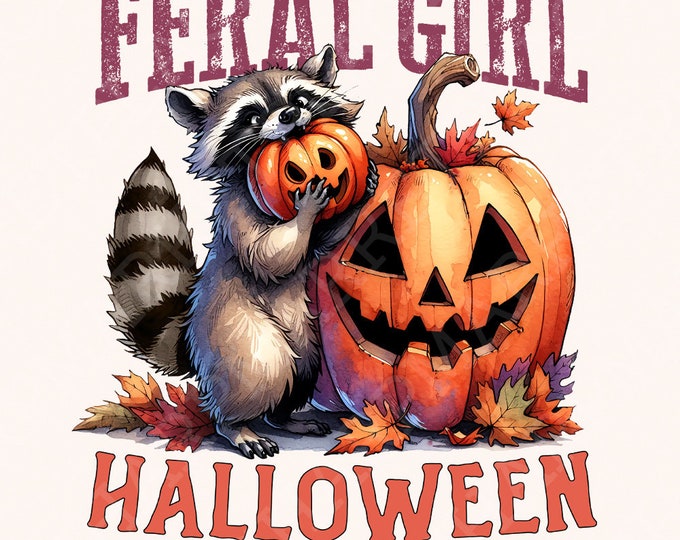 Feral Girl Halloween Png, Halloween Raccoon Png, Cute Halloween Png, Funny Halloween Png, Halloween Shirt Png, Fall Sublimation Retro