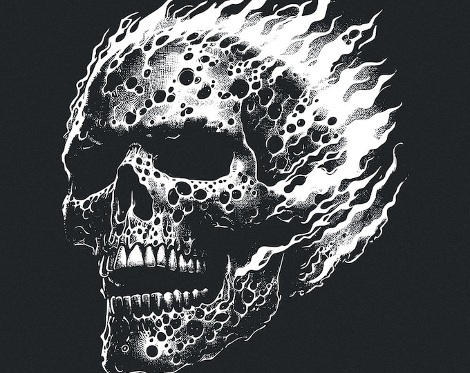 Flaming Skull PNG, Gothic Skull Design, Halloween Sublimation Art, Dark Aesthetic, Horror Skull, Spooky Digital Download, Skeleton Design