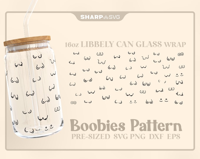 Boobs Pattern SVG Can Glass Wrap SVG • 16oz Glass Beer Can Cutfile • Can Template • digital files dxf eps png • Cricut • Silhouette