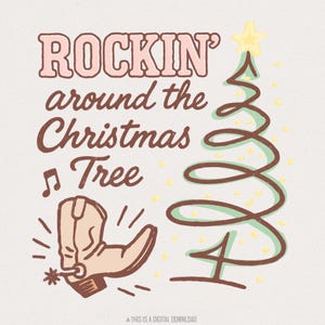 Rockin' Around The Christmas Tree PNG, Albero di Natale Western PNG, Festa degli stivali da cowboy PNG, Natale country PNG, File di download digitale
