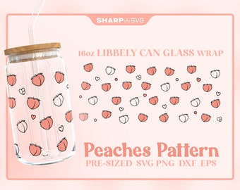 Peaches Pattern SVG Can Glass Wrap SVG • 16oz Glass Beer Can Cutfile • Can Template • digital files dxf eps png • Cricut • Silhouette