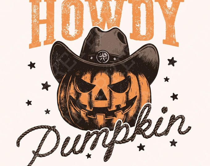 Howdy Pumpkin Western Fall PNG, Retro Halloween png, Autumn Sublimation, Trendy Fall Pumpkin PNG, Coquette, Western Pumpkin, Sublimation PNG