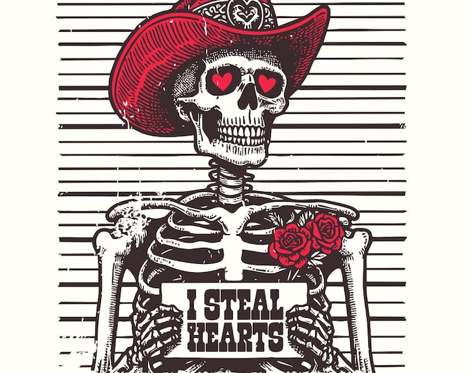 I Steal Hearts Png, Skeleton Cowboy, Funny Valentine png, Sublimation Design, Retro Valentine Png, Valentines Day png, Sarcastic Valentine