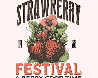 Retro Strawberry PNG, Strawberry Sublimation, Vintage Look Shirt Design, Sublimation Design Download, Summer PNG, Festival Retro Art