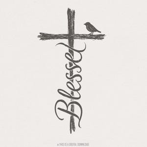 Gesegnetes Kreuz PNG, christlicher Glaube digitaler Download, inspirierende religiöse Kunst, Vogel auf Kreuz Sublimation, minimalistische PNG für Hemden