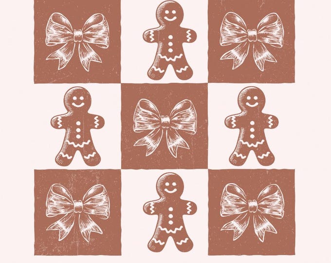 Retro Checkered Gingerbread Man PNG, Cute Christmas PNG, Vintage Distressed Christmas, Holiday Shirt Design, Sublimation Christmas PNG