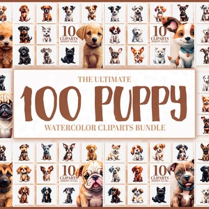 100 Watercolor Puppy Clipart Bundle, Dog Breeds PNG, Sublimation Designs, Pet Portraits, Dog Lovers, Printable Art, Instant Download