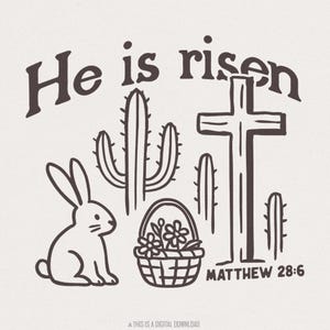Il est ressuscité PNG, Matthieu 28:6 Design de Pâques, Pâques rétro PNG, Art de la résurrection chrétienne, Jésus PNG, Pâques vintage, verset de la Bible