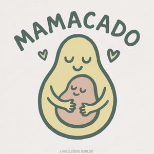 Mamacado PNG, descarga digital de una linda mamá y su bebé con aguacate, sublimación de maternidad, anuncio de embarazo, ilustración saludable en PNG para camisetas