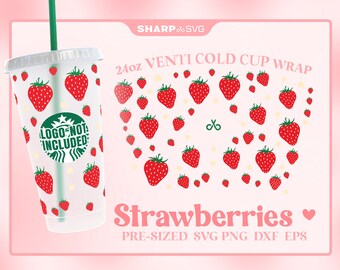 Strawberry SVG for Starbks Venti Cold Cup 24 oz • Custom full wrap SVG for Coffee Cup • digital files dxf eps png • Cricut • Silhouette