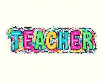 Teacher PNG, Bright Paisley Floral, Scribble Doodle, School Digital File, Sublimation Download, DTF, Bright Floral, Trendy Teacher PNG