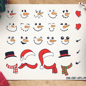 Snowman Face SVG Bundle + Accesories - Snowman  SVG - Christmas svg - Create you own SVG - Silhouette Cameo dxf - Cut Files for Cricut