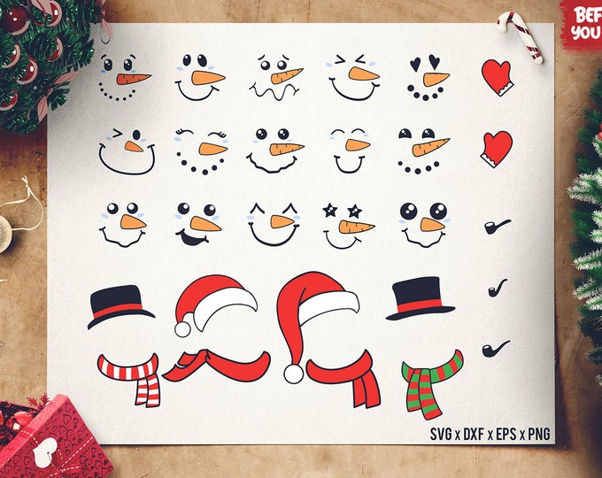 Snowman Face SVG Bundle + Accesories - Snowman  SVG - Christmas svg - Create you own SVG - Silhouette Cameo dxf - Cut Files for Cricut
