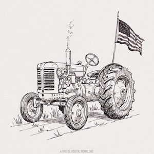 Tractor vintage PNG, Tractor patriótico, Bandera estadounidense, Diseño occidental, Día de la Independencia PNG, Vida en la granja PNG, Bandera de EE. UU. PNG, Vida en el campo PNG