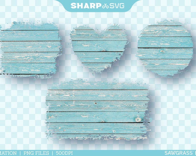 Distressed Cyan Wood Sublimation PNG | Square Heart Circle Rectangle - Sublimation Designs Downloads - Sublimation PNG