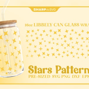 Sterrenpatroon SVG blikje glas wrap SVG • 16oz glas bierblikje cutfile • blikje sjabloon • digitale bestanden dxf eps png • Cricut • Silhouet