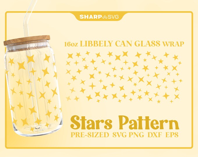Stars Pattern SVG Can Glass Wrap SVG • 16oz Glass Beer Can Cutfile • Can Template • digital files dxf eps png • Cricut • Silhouette