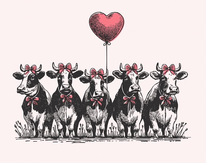 Valentine Cows PNG, Valentine's Day png, Retro Valentine PNG, Love png, Trending PNG, Valentine Cattle png, Instant Download