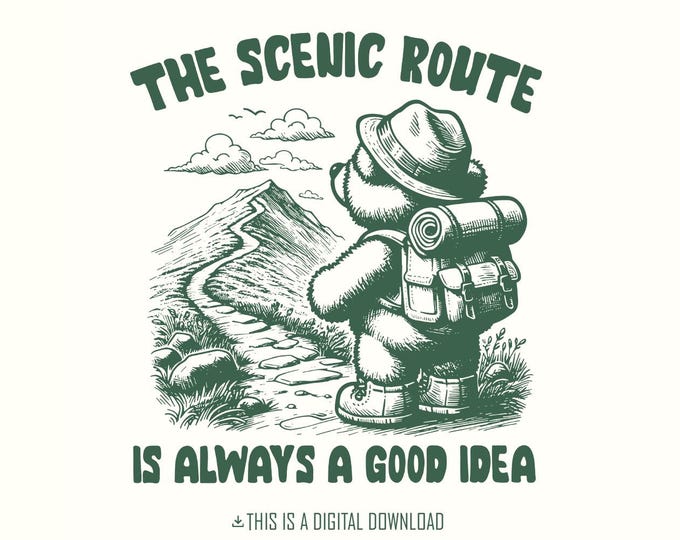 The Scenic Route is Always a Good Idea PNG, Trendy PNG, Hiking Shirt Design, Outdoorsy PNG, Nature Adventure png, Camping Shirt png
