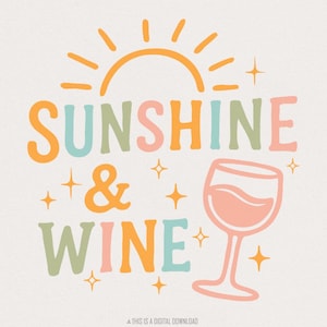 Sole e vino PNG digitale per gli amanti del vino estivo, perfetto per magliette POD, adesivi e decorazioni per la casa