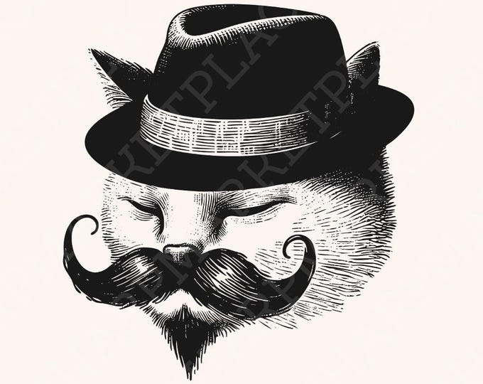 Cute Vintage Gentleman Cat, Handdrawn Style Cat, Instant Download, Cute Cat png, Elegant Wearing Animals