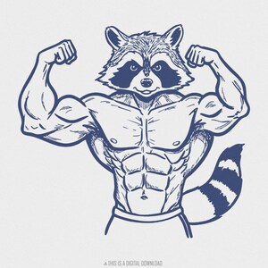 Levantador de pesas de mapache musculoso PNG, Clipart de fitness, Ilustración de mapache de gimnasio, Lindo mapache de entrenamiento, Gimnasio divertido y caprichoso, Arte animal fuerte