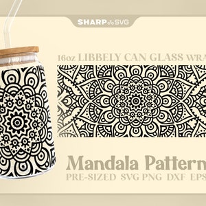 Mandalapatroon SVG blikje glas wrap SVG • 16oz glas bierblikje cutfile • blikje sjabloon • digitale bestanden dxf eps png • Cricut • Silhouet