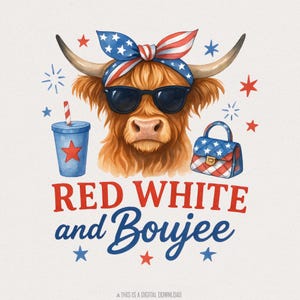 Fourth of July Highland Cow PNG, patriottisch Amerika sublimatie ontwerp, rood wit blauw Memorial Day T-shirt, onafhankelijkheid, digitale download