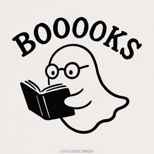 Booooks Ghost Reading PNG, Simpatico PNG per amanti dei libri di Halloween, Maglietta divertente per amanti dei libri, Download digitale spettrale, Lettore di fantasmi, Arte PNG retrò
