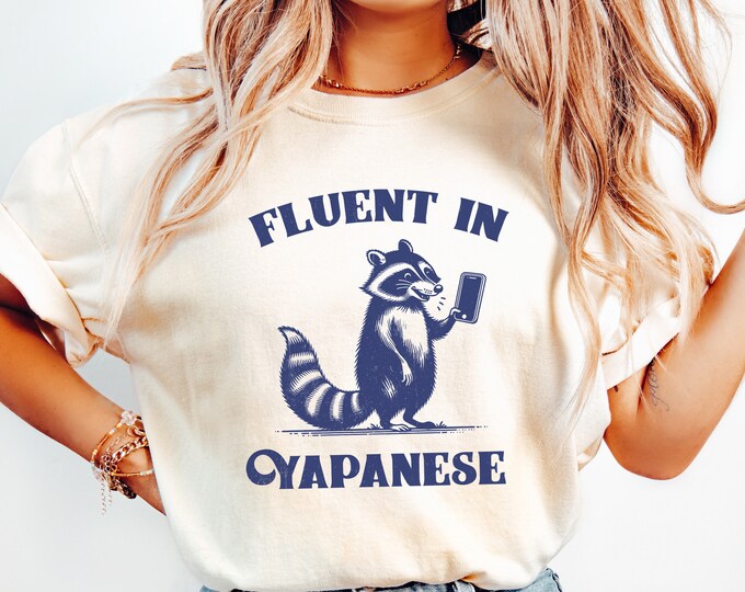 Fluent In Yapanese PNG, Funny Raccoon Vintage Design, Trending Meme T-Shirt Graphic, Premium Quality Digital Download, Sublimation Print