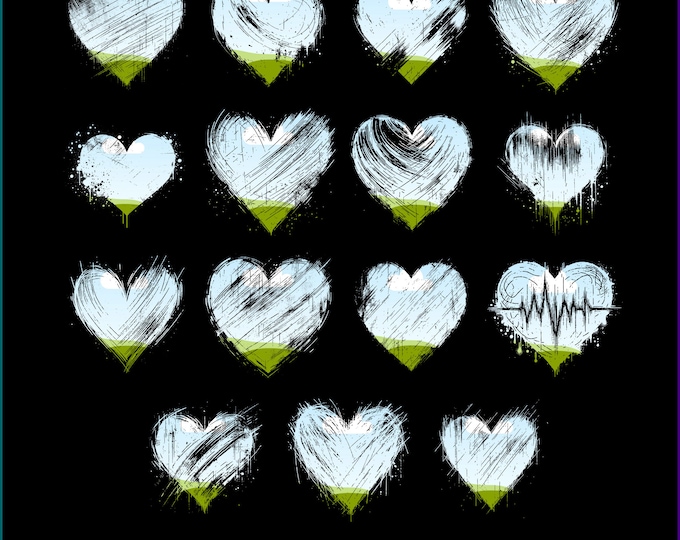 15 Distressed Heart Canva Frames Bundle, Editable Drag & Drop Photo Frames, Bleach Effect, Grunge Brush Stroke Designs, Picture Download