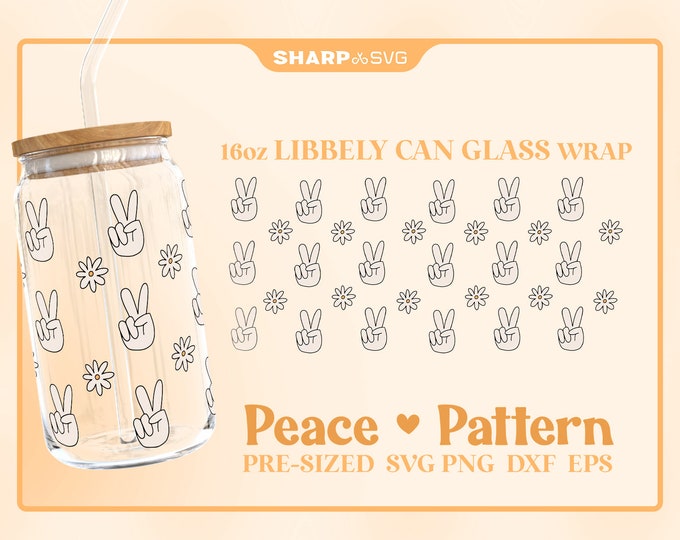 Peace & Flowers Can Glass Wrap SVG • 16oz Glass Beer Can Cutfile • Can Template • digital files dxf eps png • Cricut • Silhouette