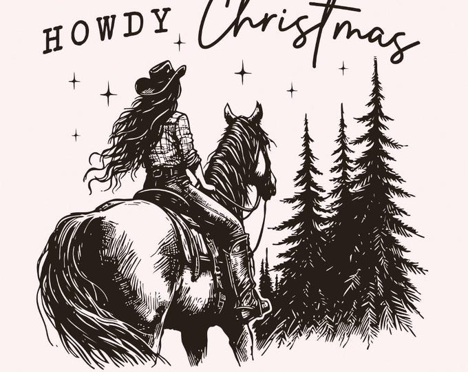 Cowgirl Christmas PNG, Vintage Western Christmas PNG, Retro Western, Christmas Horse PNG, Western Christmas, Sublimation Design