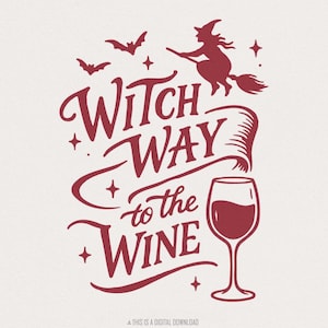 Heks weg naar de wijn PNG T-shirtontwerp, grappige Halloween PNG voor wijnliefhebbers, heks vliegen wijnglas clipart, digitale png-download Tee