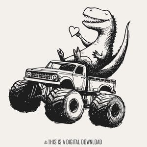 T-Rex Dinossauro Monster Truck Png, Design de Sublimação, Dia dos Namorados, Retro Valentine Png, Extreme Vehicle Png, Download Instantâneo