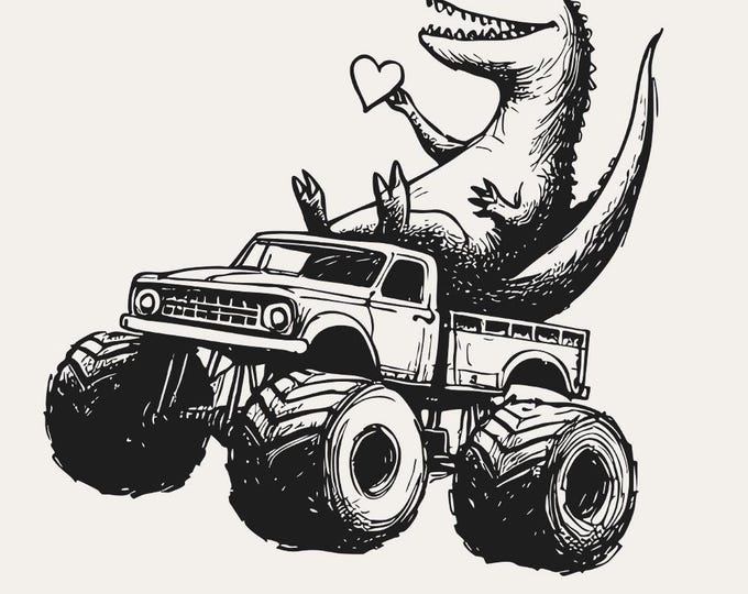 T-Rex Dinosaur Monster Truck Png, Sublimation Design, Valentines Day, Retro Valentine Png, Extreme Vehicle Png, Instant Download