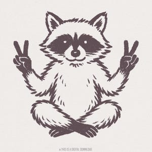 Raton laveur paisible PNG, clipart animaux méditant, méditation zen yoga, téléchargement numérique mignon raton laveur, signe de la paix PNG, art animalier hippie rétro