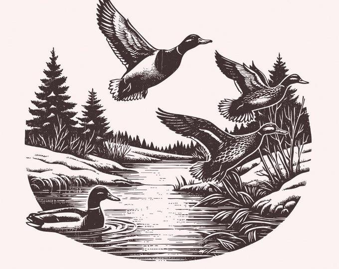 Vintage Duck PNG, Mallard Duck Clipart, Wild Duck Sublimation, Flying Ducks Hunting, Marsh PNG, Commercial Use, Digital Download