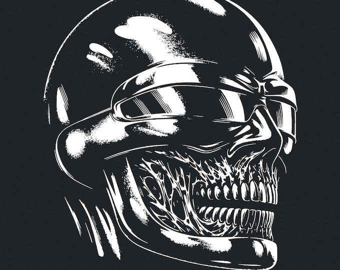 Futuristic Skull Art PNG, Cyberpunk Skull Design, Sci-Fi Horror Digital Art, Black and White Skull, Dark Aesthetic, Unique Gift, Digital