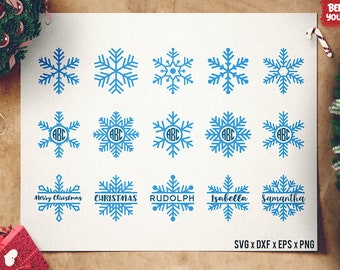 Snowflakes SVG - Snowflakes cut file - Split Snowflake - Christmas SVG - Snowflakes Monogram - SVG Cut Files for Cricut - Silhouette dxf