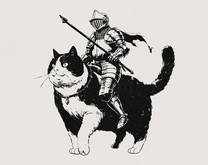 Knight Cat Fantasy Art PNG, Medieval Art Design, Dark Art, Cute Kitten, Fairycore, Meme Shirt, Retro Cat Lover, Funny Gift For Her