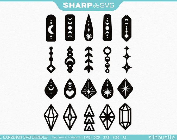 Magical Earrings SVG - Ezoteric Earrings Bundle - Celestial Earrings Bundle - Boho Earring - Jewelry Laser Cut Template - Commercial Use