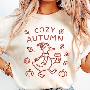 Gemütlicher Herbst PNG, niedliches Enten-Fall-Shirt, Kürbiskaffee-Digital-Design, gemütlicher Herbst-Kunstdruck, Herbstblätter PNG, Herbst-Saison-T-Shirt