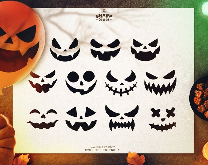 Pumpkin Face SVG - Halloween Balloon Faces SVG - Cricut cut files - Silhouette dxf files - Fall svg - Halloween cut files - Funny Halloween