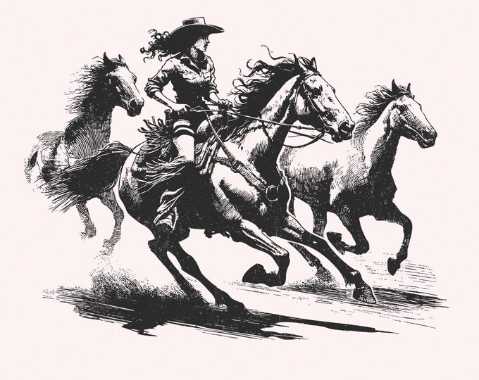Cowgirl Horse Western PNG, Retro Wild Horses Sublimation, Instant Download, Country Music Design, Trendy Cowgirl Shirt Graphic
